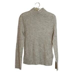 Madewell Alpaca Blend Mock Sweater Size M Heathered Beige Ribbed Lightweight NEW